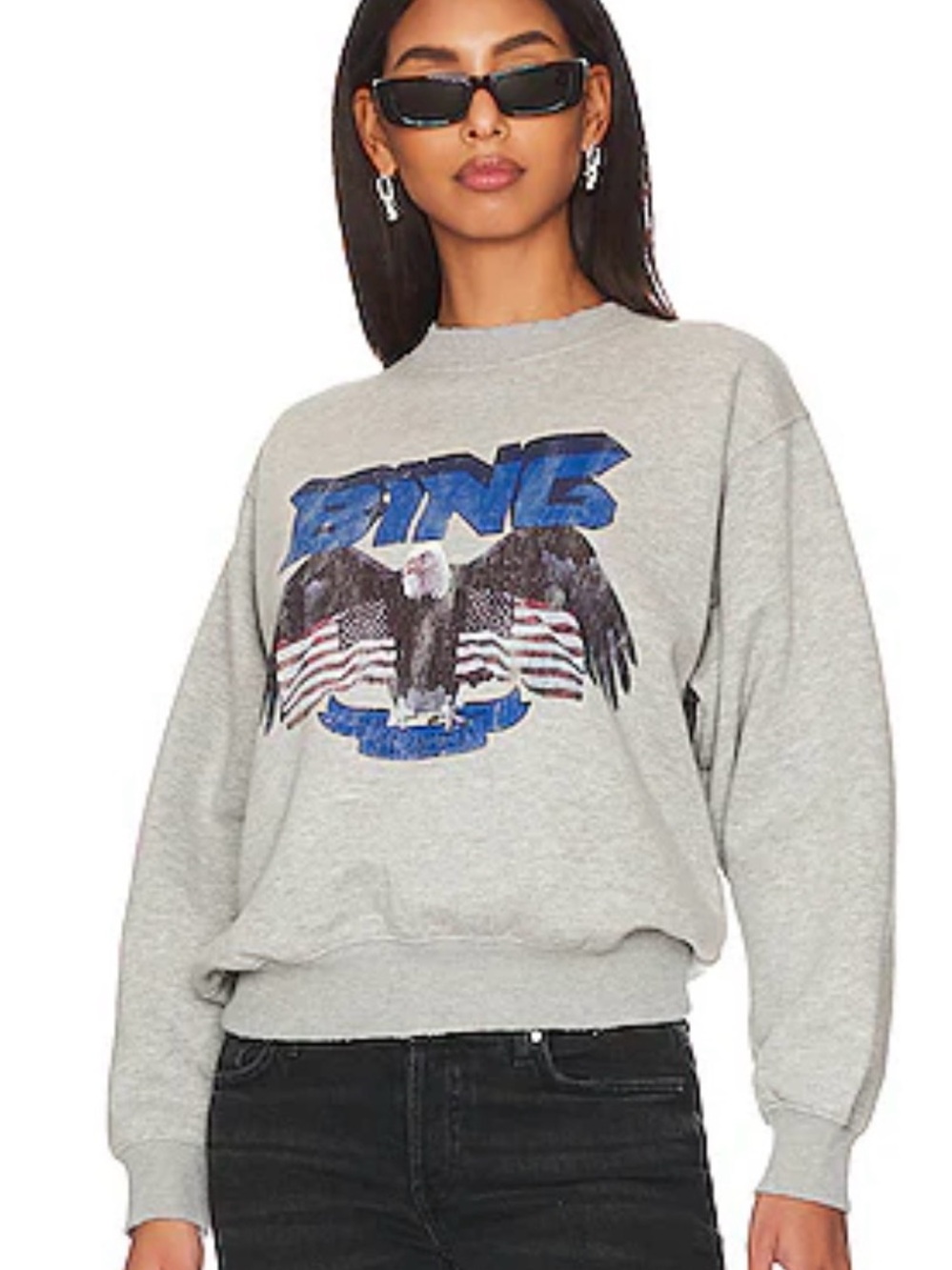Anine Bing Heather Gray Eagle & Flag Graphic Crewneck Sweatshirt size Small
